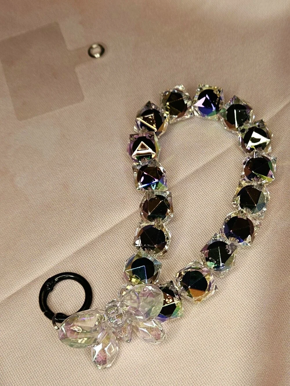 Butterfly Crystal Like Clear Acrylic Phone Lanyard With Purple Iridescent Accent